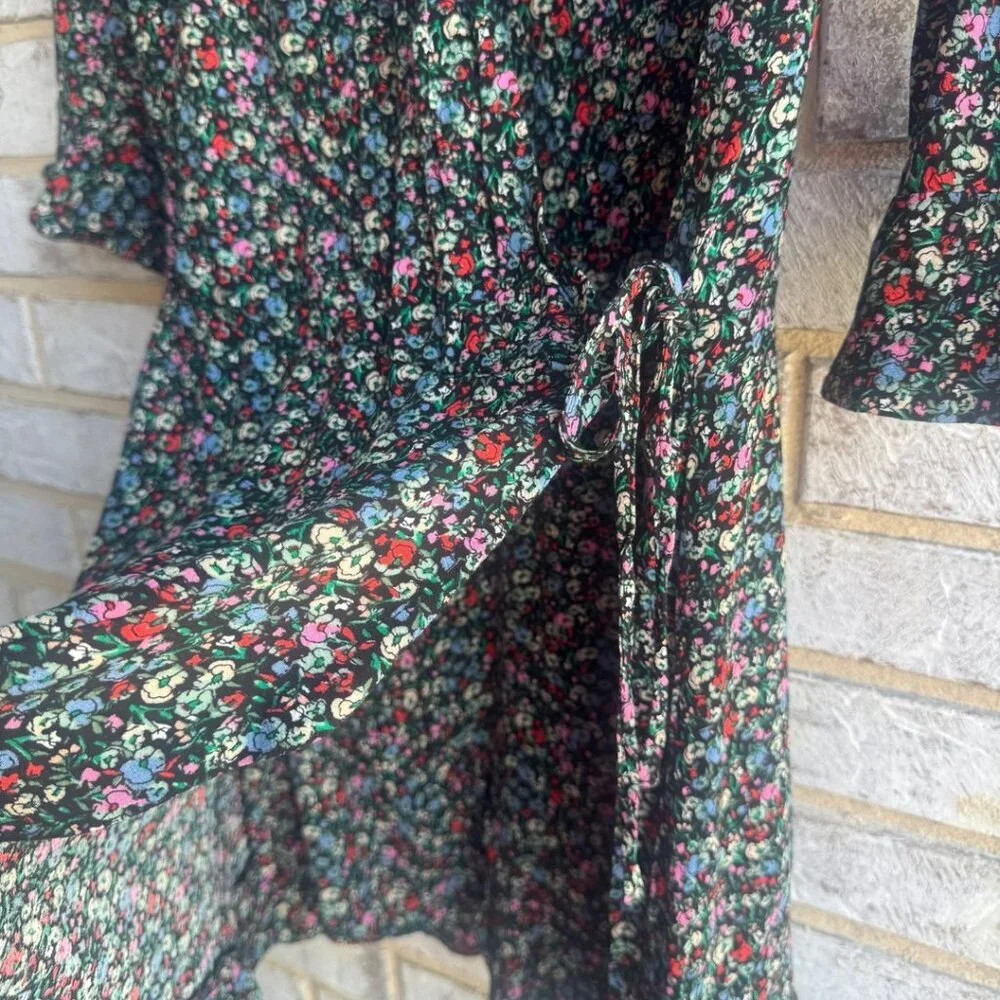 Loft Ruffle 3/4 Sleeve V-Neck Wrap Floral Skort Dress Women's Size S